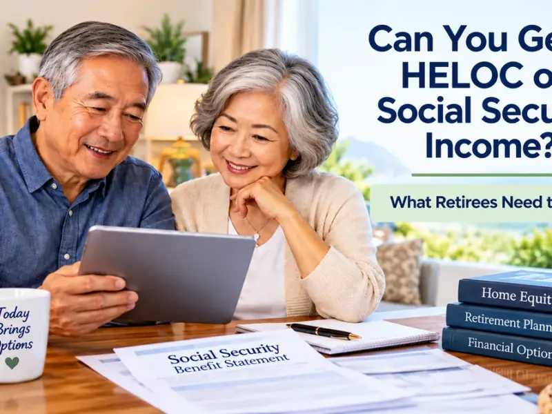 Retired couple reviewing Social Security income and HELOC options for accessing home equity.
