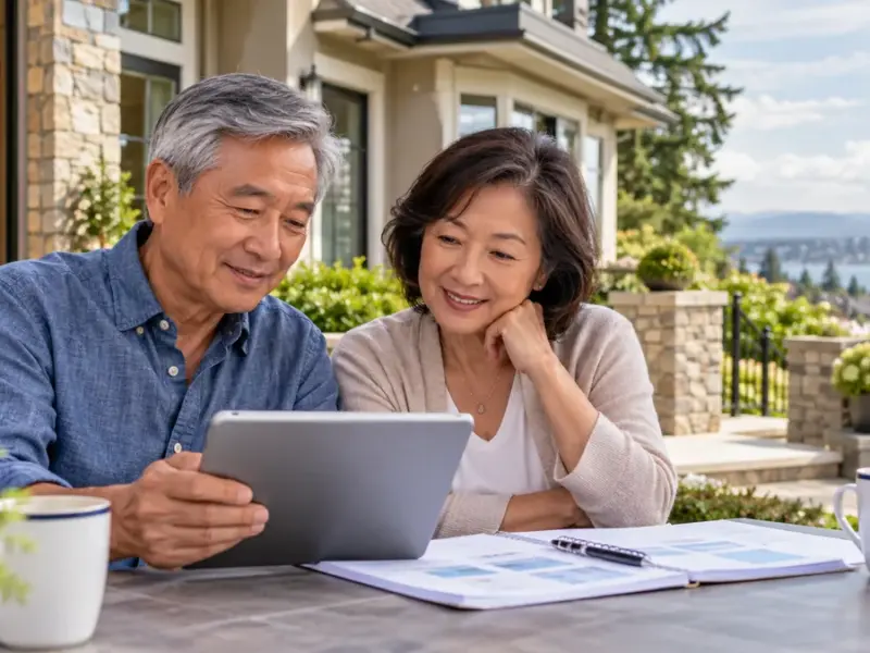 Older homeowners comparing a jumbo reverse mortgage vs HECM for accessing home equity in retirement.