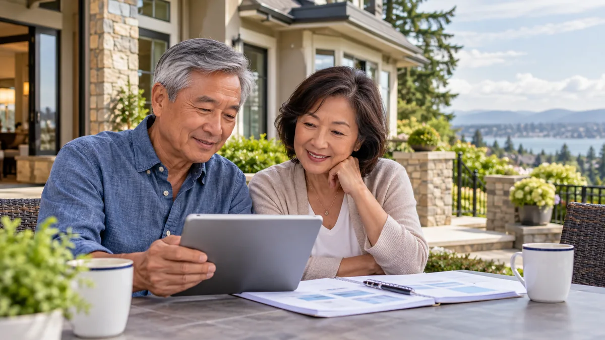 Older homeowners comparing a jumbo reverse mortgage vs HECM for accessing home equity in retirement.